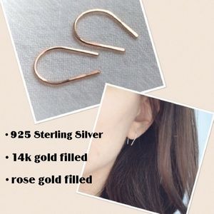 Rose Gold Open Hoop Threader Horseshoe Earrings